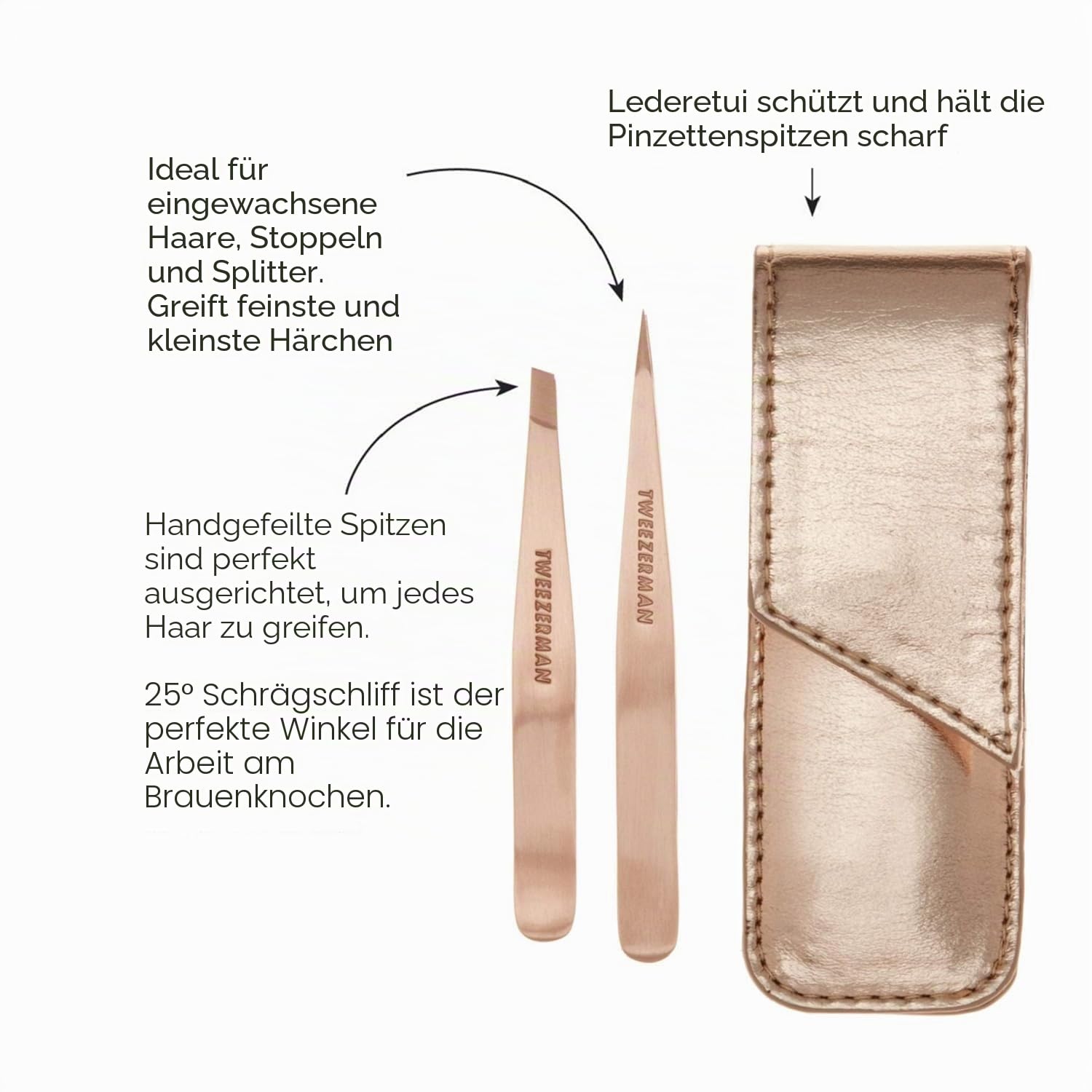 TWEEZERMAN Pinzetten Petite Set (schräge und spitze Präzisionspinzette für Augenbrauen, ergonomisch, Haarentfernung, rostfreier Edelstahl)