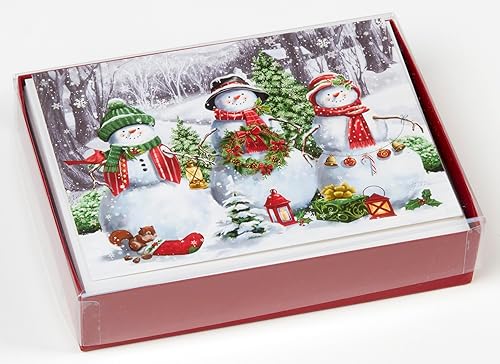 Miniatura 2 de Vermont Christmas Company Caja de tarjetas de Navidad de Snow Friends  15 tarjetas y 16 sobres forrados en papel de aluminio  Empaquetado en una