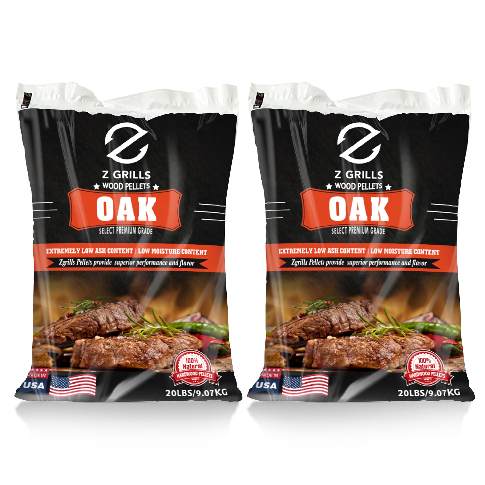 Z GRILLS Wood Pellets for Smoker Grill and BBQ, 100% All-Natural Hardwood Oak Pellet, 40lbs