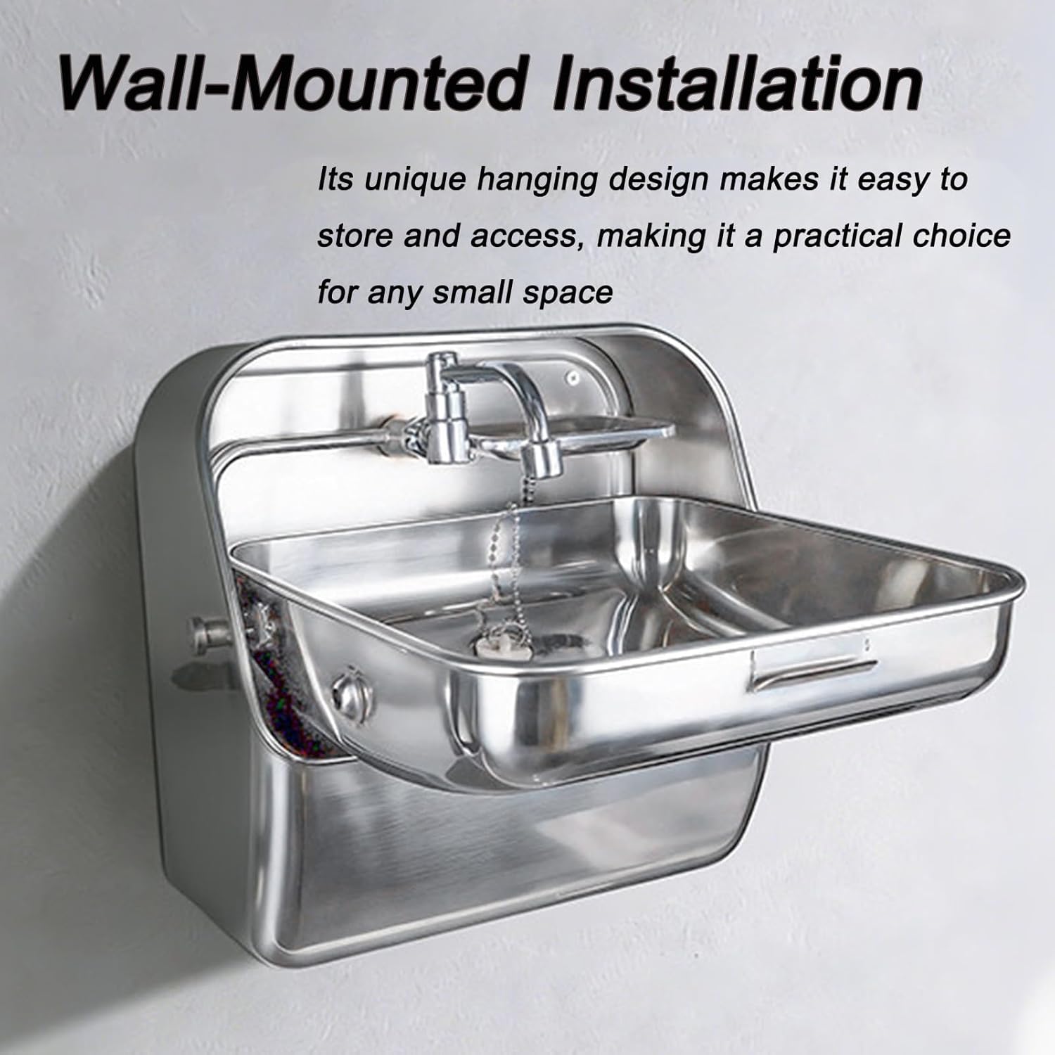 Foldable Rv Sink with Cold Water Faucet, Wall Mounted Camper Sink, Portable Stainless Steel Wash Basin, Suitable for Motorhomes, Boats, Vans(White)