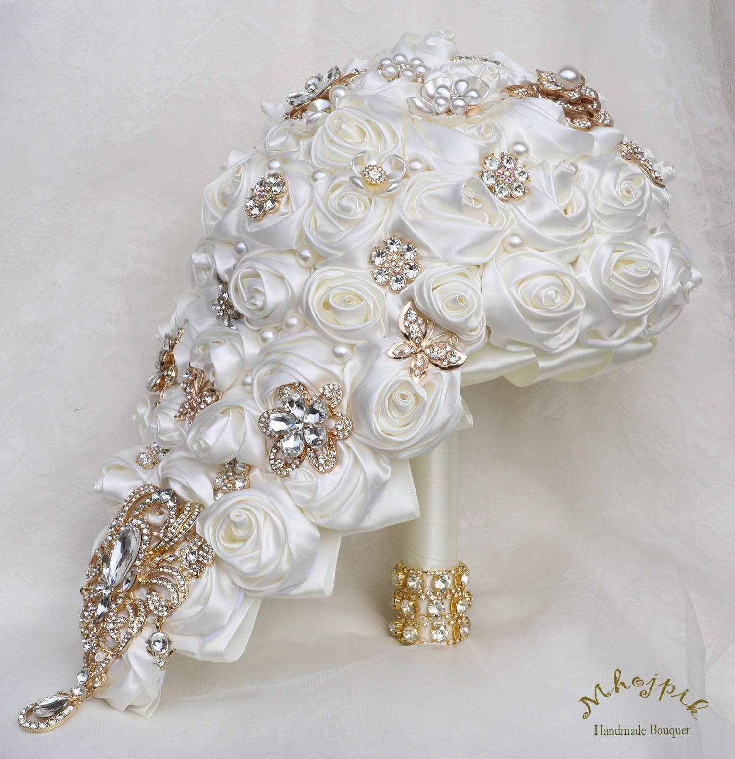 Mazzo di fiori artificiali per sposa e damigella d'onore (avorio, 43,9 x 22,1 cm)