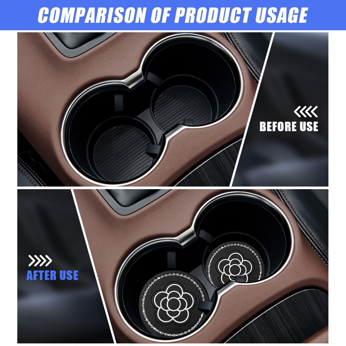 2PCS Bling Cup Coasters for Car PVC Anti Slip Car Coasters for Cup Holders Cute Flower Print Cup — view 6