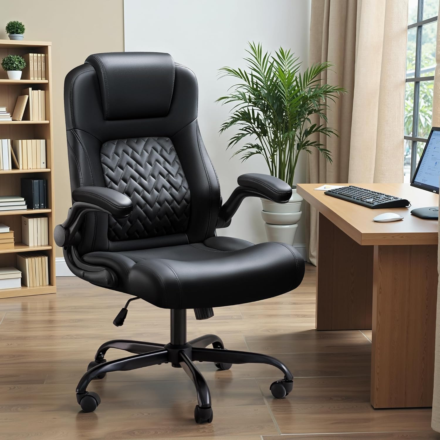 GUNJI 500LBS Big & Tall Ergonomic High Back Office Chair, Dark Black