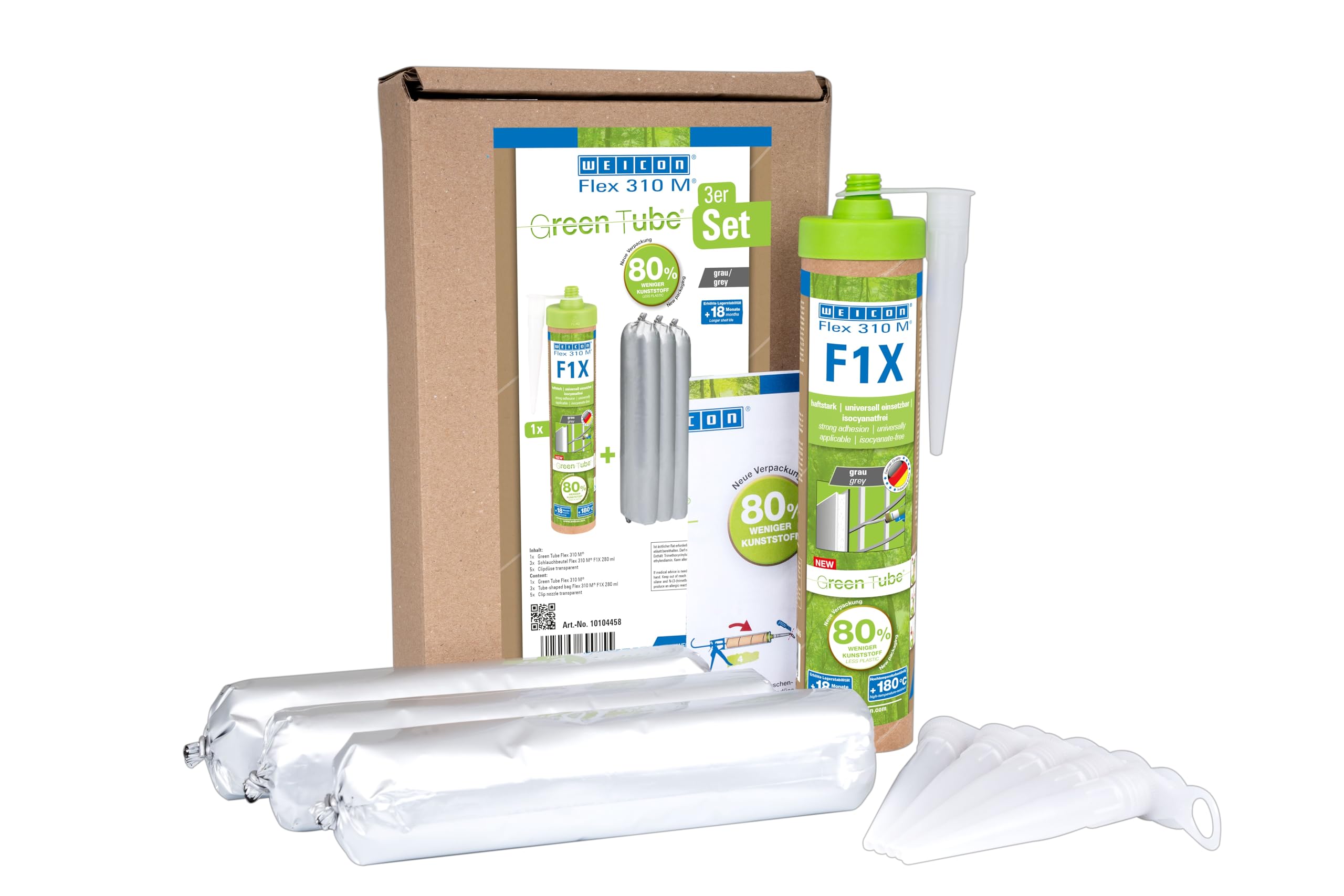 WEICON Green Tube Set Flex 310 M F1X 280 ml, elastyczny klej montażowy o wysokiej adhezji, bezrozpuszczalnikowy, ekologiczny wkład, kolor: szary