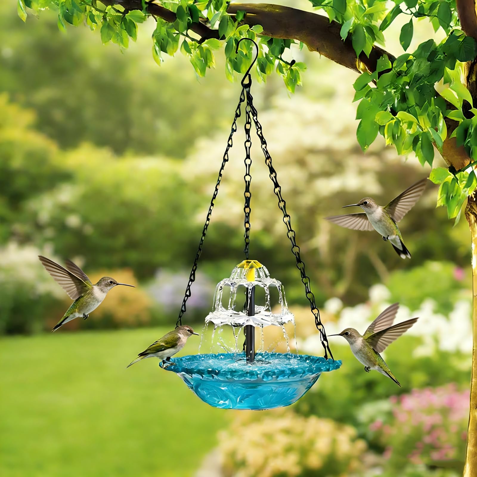Fontaine solaire pour oiseaux EOHMAK : cascade suspendue bleue pour jardin