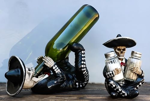 Miniatura 9 de Ebros Gift Juego de 2 figuras tradicionales del Día de los Muertos Esqueleto de Mariachi Folklore Banda Cantante de Vino y Salero Pimentero Salero