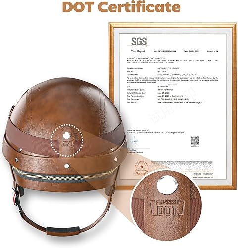 Miniatura 4 de Casco de motocicleta de estilo alemán, aprobado por DOT, de cuero, vintage, novedoso, medio casco para motocicleta con gafasvisera, forro