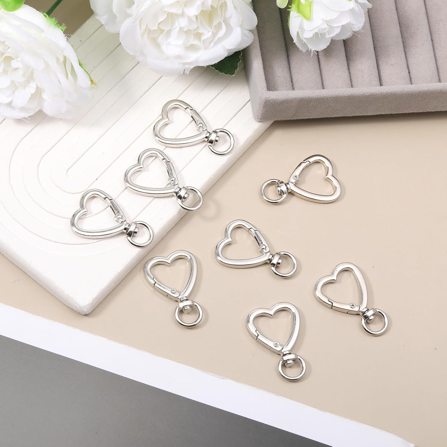 60 Pcs Heart Keychain Clip, Silver Metal Heart Shape Clips image 4