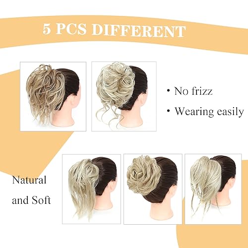 Miniatura 3 de 5 piezas de cabello desordenado para mujer, extensión de cola de caballo con banda de goma elástica, piezas de pelo para recogidos, moños de pelo