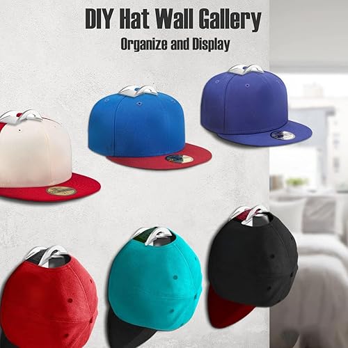 Miniatura 2 de Stronge - Perchas adhesivas para sombreros de pared, organizador de tapas sin perforar, paquete de 20 ganchos para gorras de béisbol, estante para