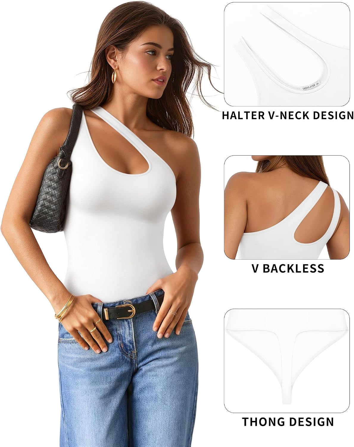 Women Sexy One Shoulder Thong Bodysuit Sleeveless V Backless Body Suit Cutout Going Out Tank Tops Summer Top 2026