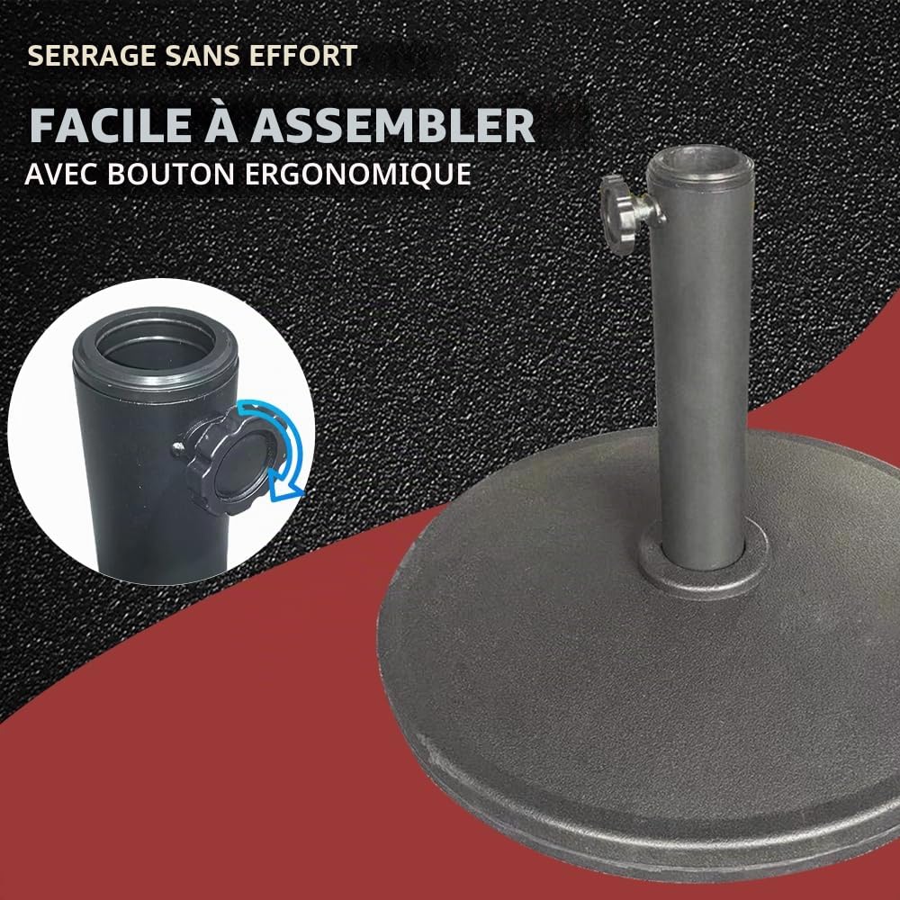 Ram® Pied de Parasol Rond en béton pour terrasse Noir Diamètre 50 cm 10 kg