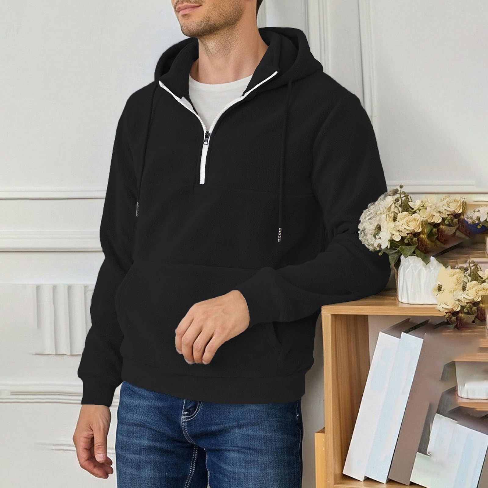 Ropa Anti UV Hombre Sudadera con Capucha Y Cremallera De Un para Hombre, Forro, Manga Larga, Estilo Oversize, Cálida, Bolsillo. Sudaderas Azul (Black, M) Chaqueta Deportiva Protección