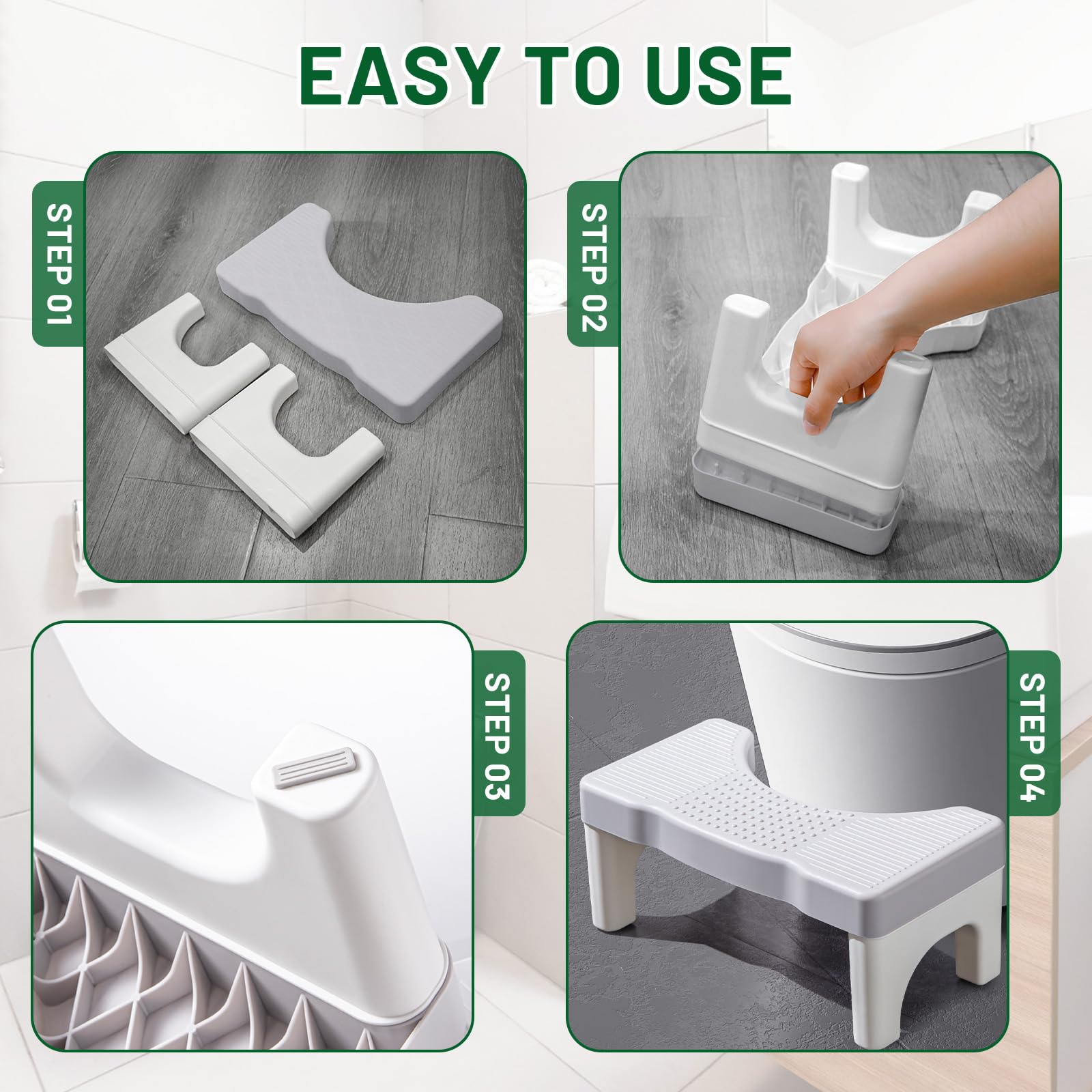 Sgabello WC,Sgabello da Toilette,Poggiapiedi,Panchetto con Cuscinetti,Plastica Portatile Poop Piede Sgabellino per Alleviare L'Intestino Adulti,Bambini,Anziani,Incinte