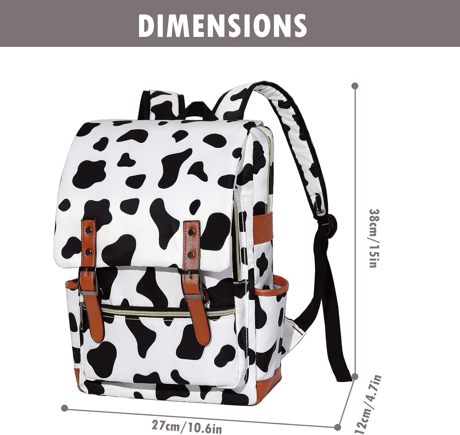 MCWTH Girls Backpack College Bookbag, School Bag 15.6 inch Laptop Backpacks for Women (Cow Print) - Image 2