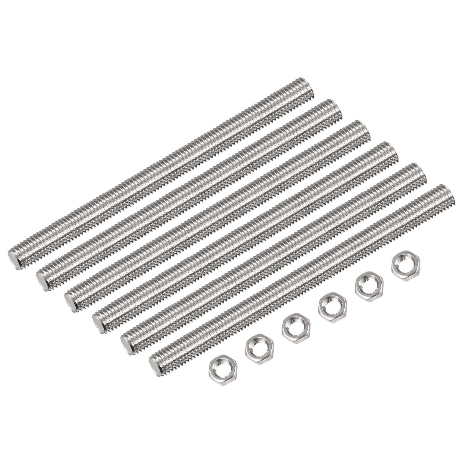 QUARKZMAN 6 Stück M12 x 200mm Voll Gewindestange 304 Edelstahl Gewindestangen Rechtshänder Gewindestäbe Gewindestifte Stabbolzen mit 6 Stück Sechskantmuttern 1.75mm Gewinde Abstand