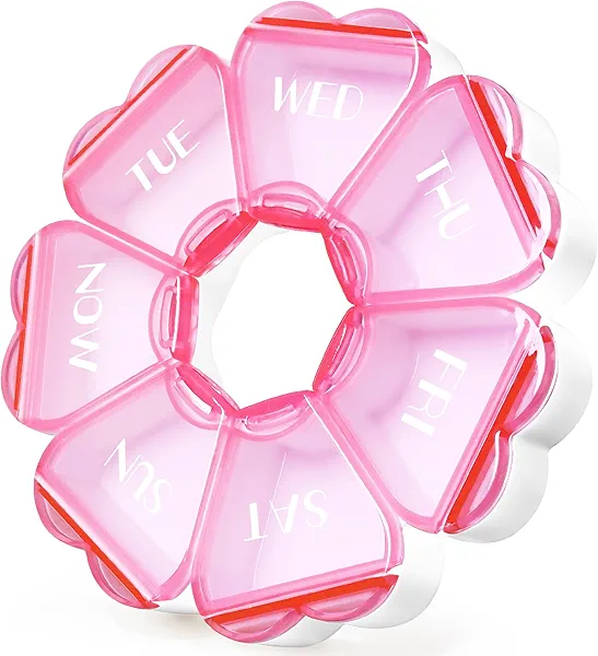 FHORAIN Cute Pill Organizer 7 Day, Color Blocking Weekly Pill Box, Daily Medicine Container with Large Compartments for Fish Oils/Vitamins/Medication/Supplements (Pink)