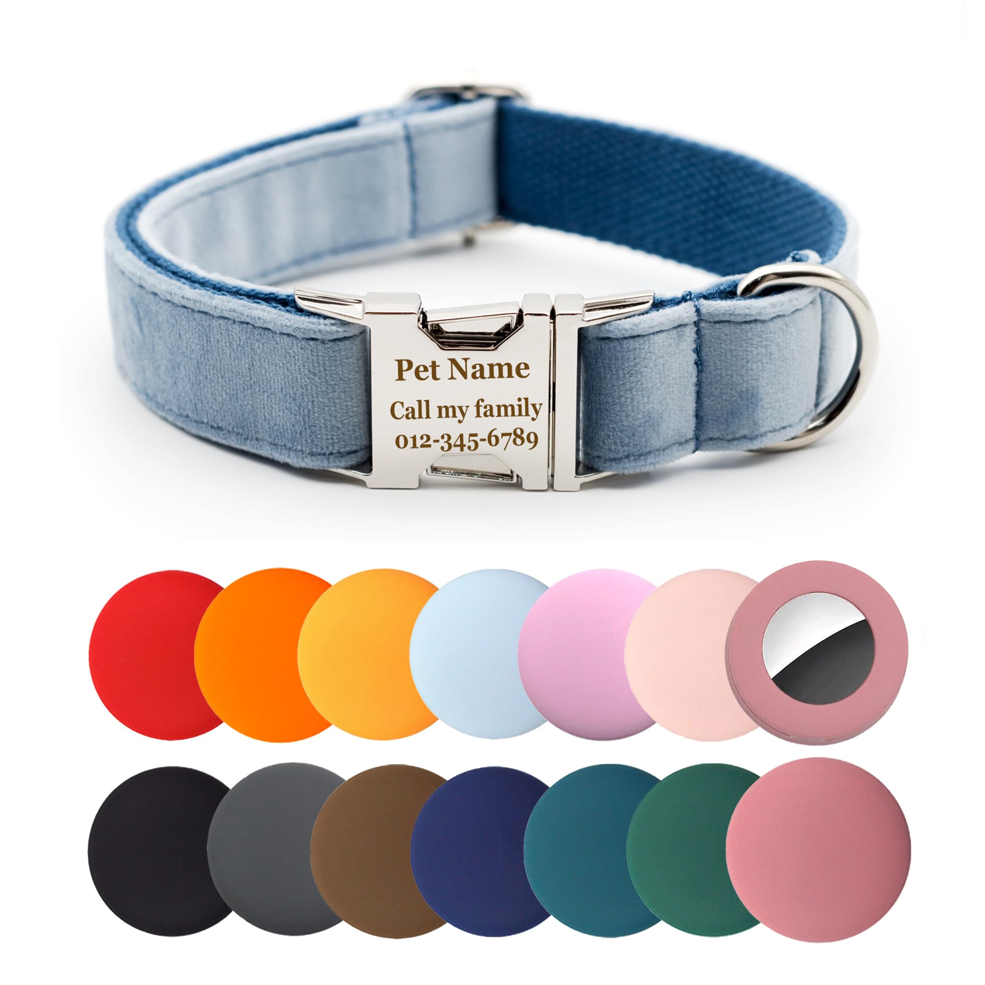 Personalized Dog Collar Thick Velvet (Sky Blue)