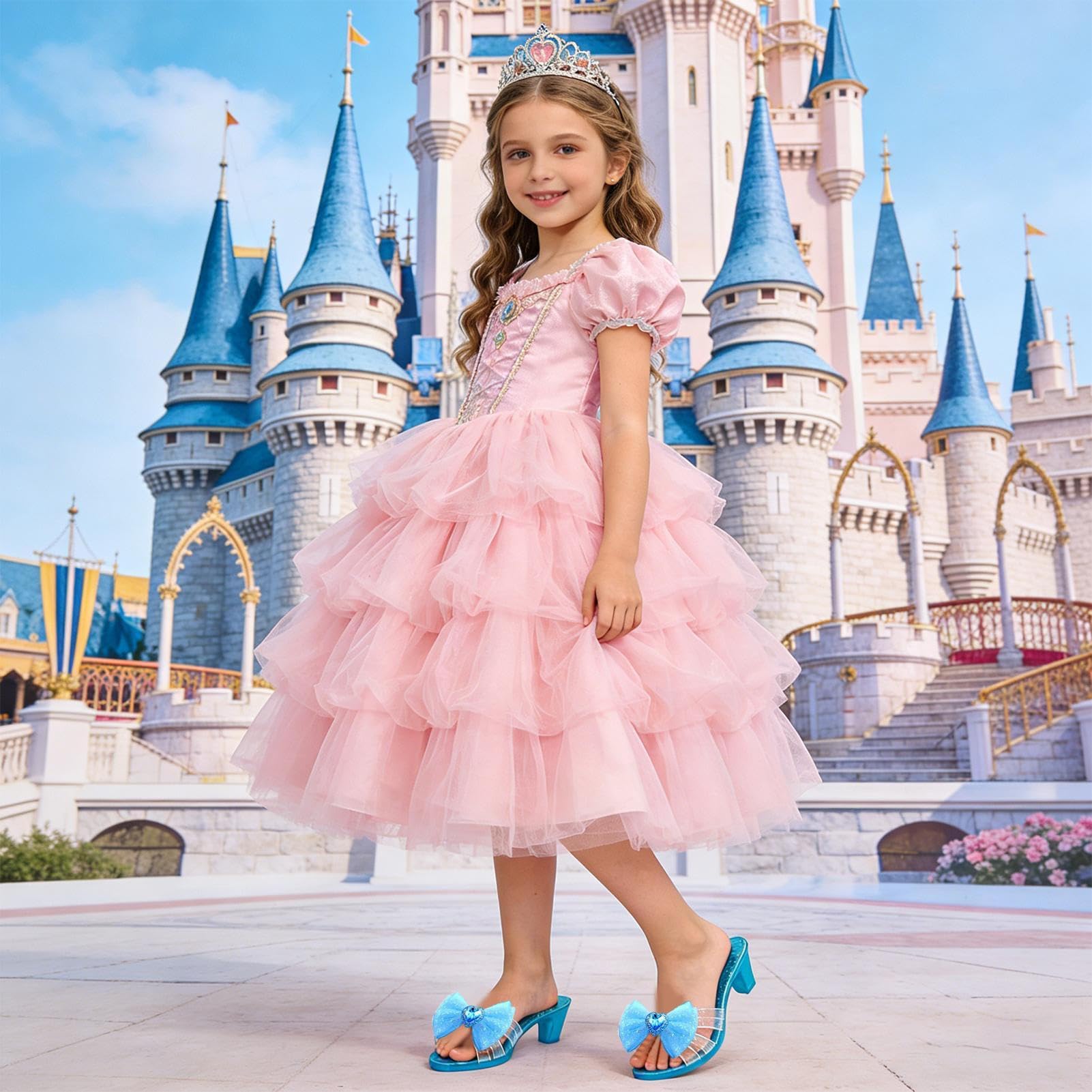 Prinzessin Spielschuhe Set - Glänzende Keil Highheels Krone Optik, Kinder Rollenspiel | Kreative Verkleidung Auftritts Accessoire Stil Konzept, Zauberhafte Kostüm Ergänzung mit Geburtstag Bühne Fest E