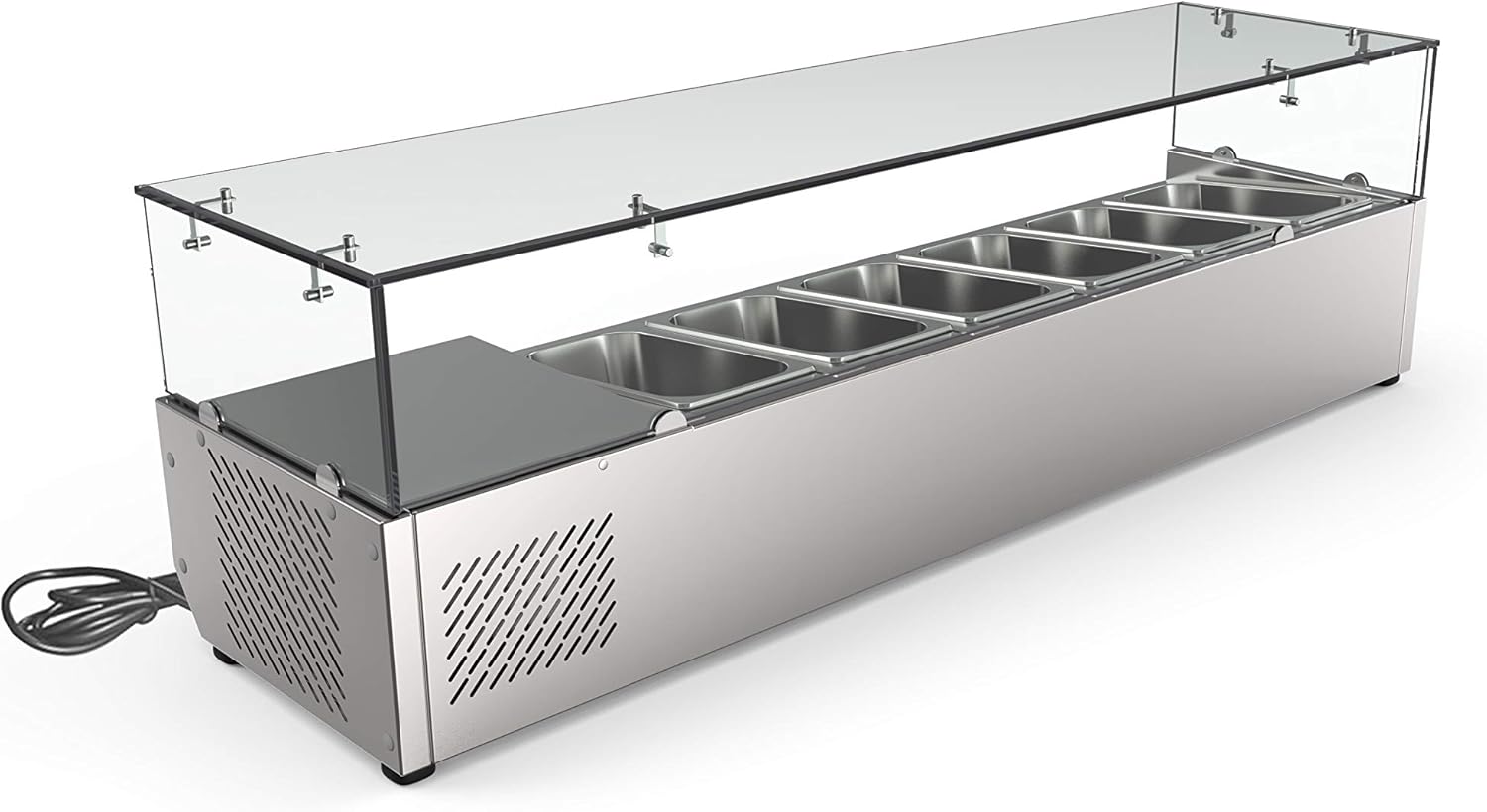 KoolMore SDC-6P-SG Condiment Prep Rail Station with Sneeze Guard, 59 Inch, Silver