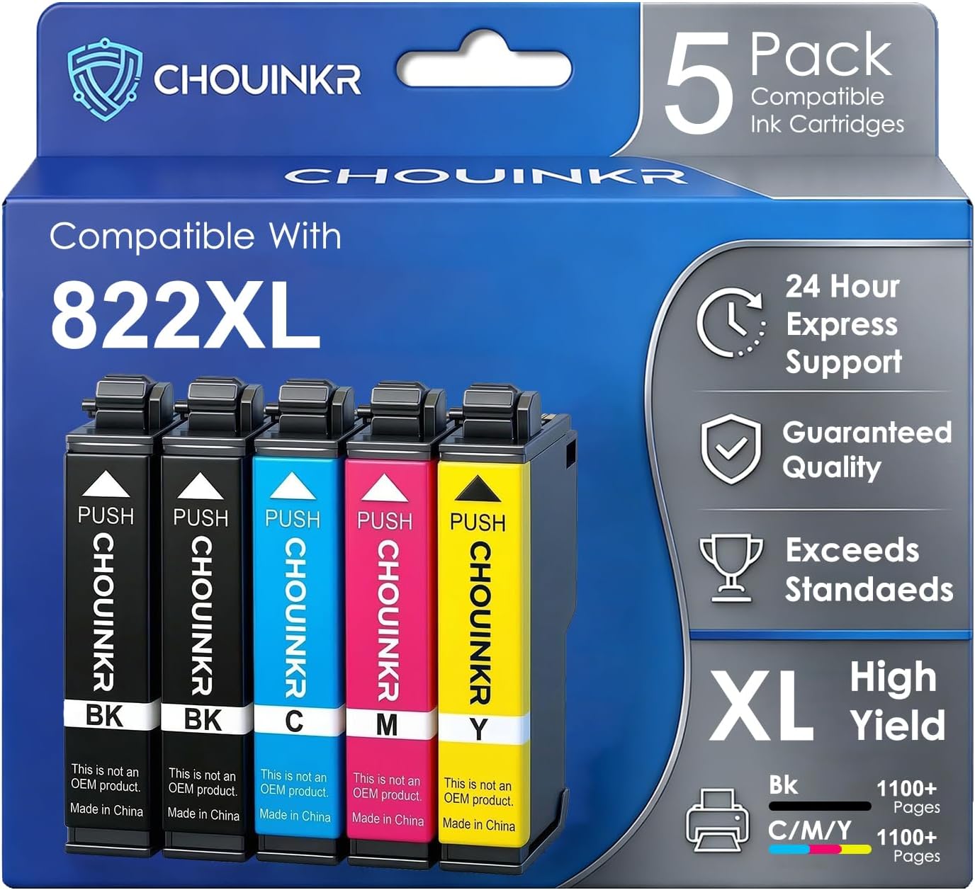 822 Ink Cartridges Latest Upgrade Remanufactured for Epson 822XL 822 XL Ink Cartridges Use with WF-3820 WF-3823 WF-4820 WF-4830 WF-4833 WF-4834 Printer (2 Black Cyan Magenta Yellow, 5 Pack)
