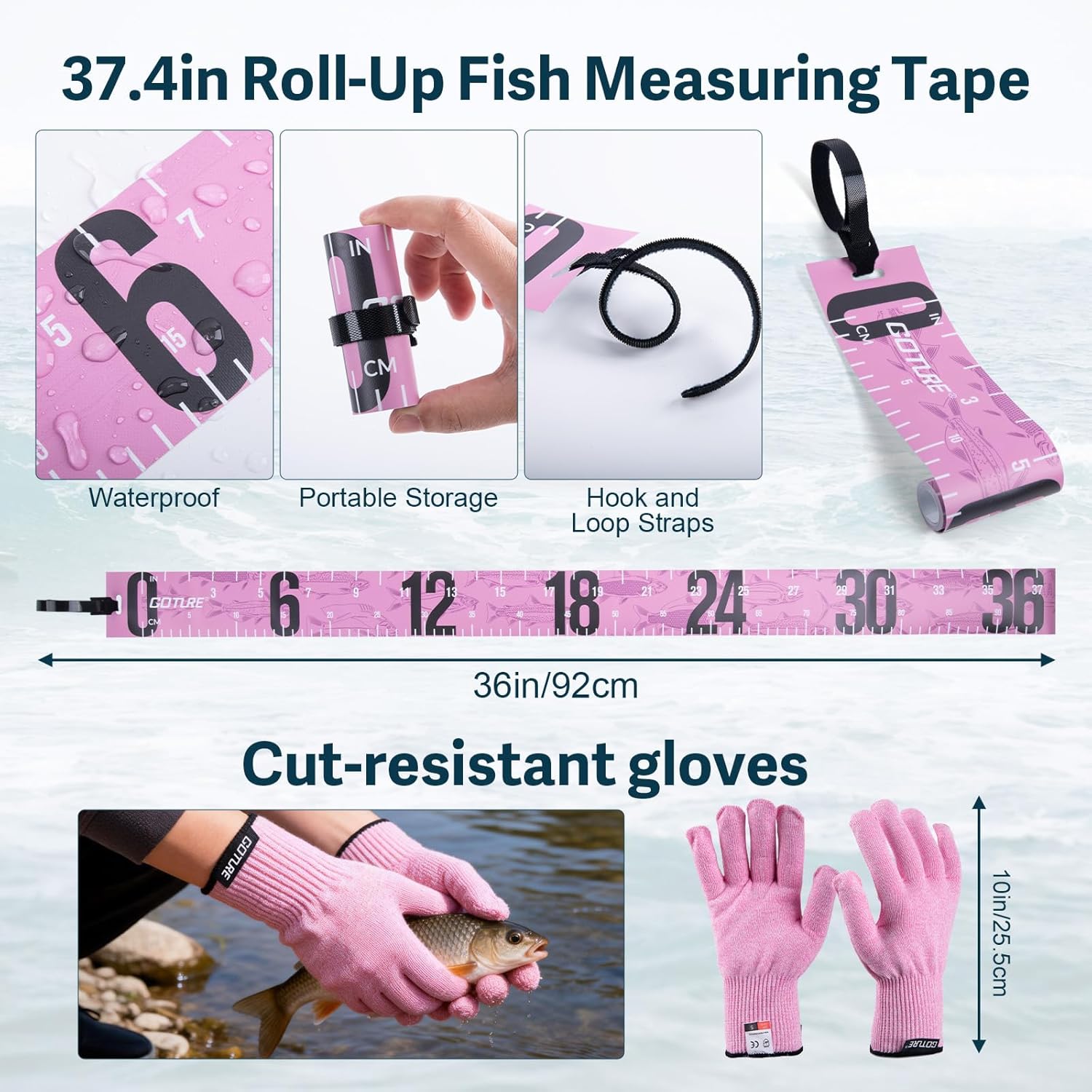 GOTURE Pink Fishing Tackle Box Set, Fishing Kit，12-in-1 Tackle Box Set with Stainless Steel Tools，Lures, Fishing Gift for Women & Beginners (Gift Ready)