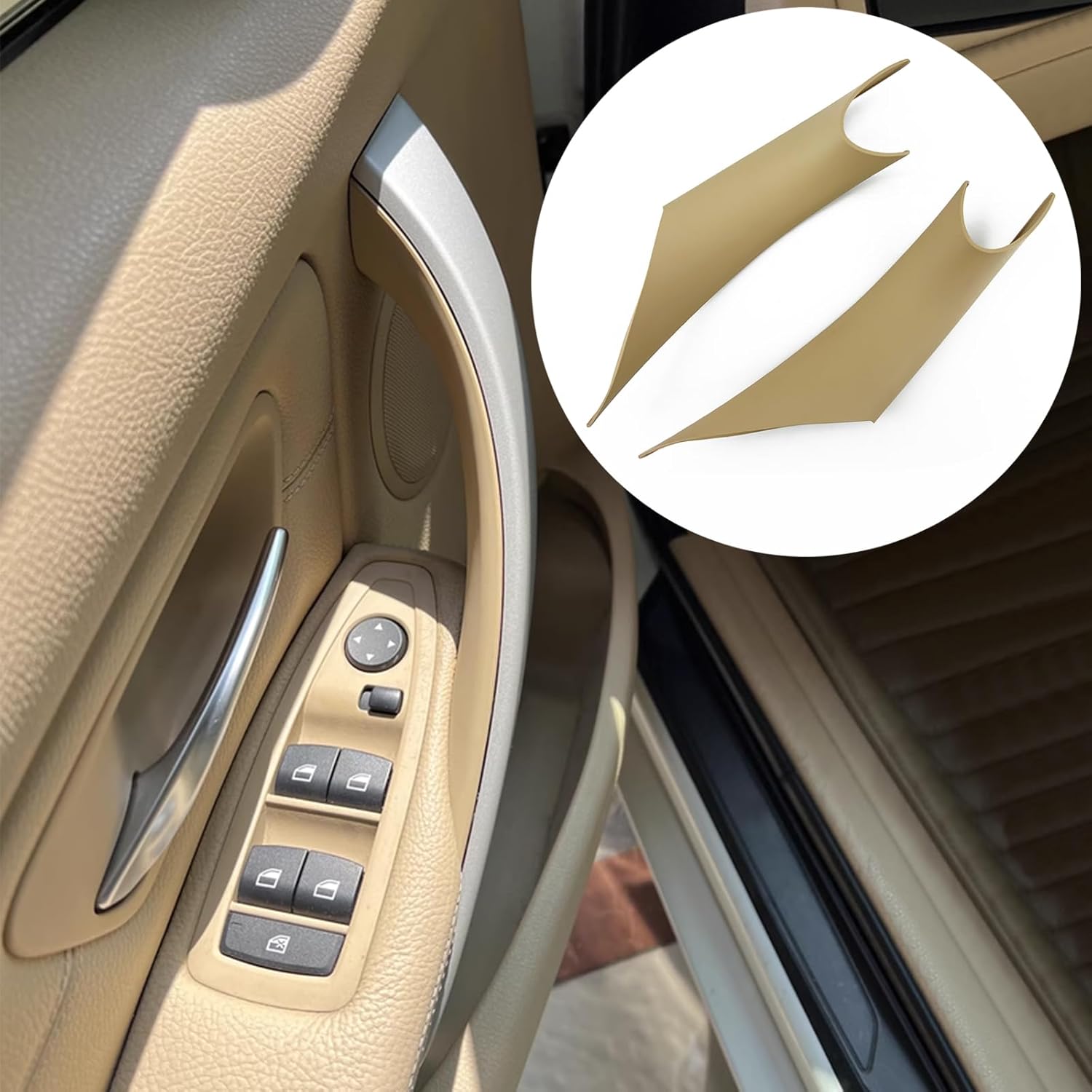 Car Door Handle Cover Left and Right Interior Door Pull Handles Protective Decorate Covers for BMW 3 4 Series 3GT F30 F34 F36 2013-2018 320i 328i 330i 335i 340i (2PCS Beige)