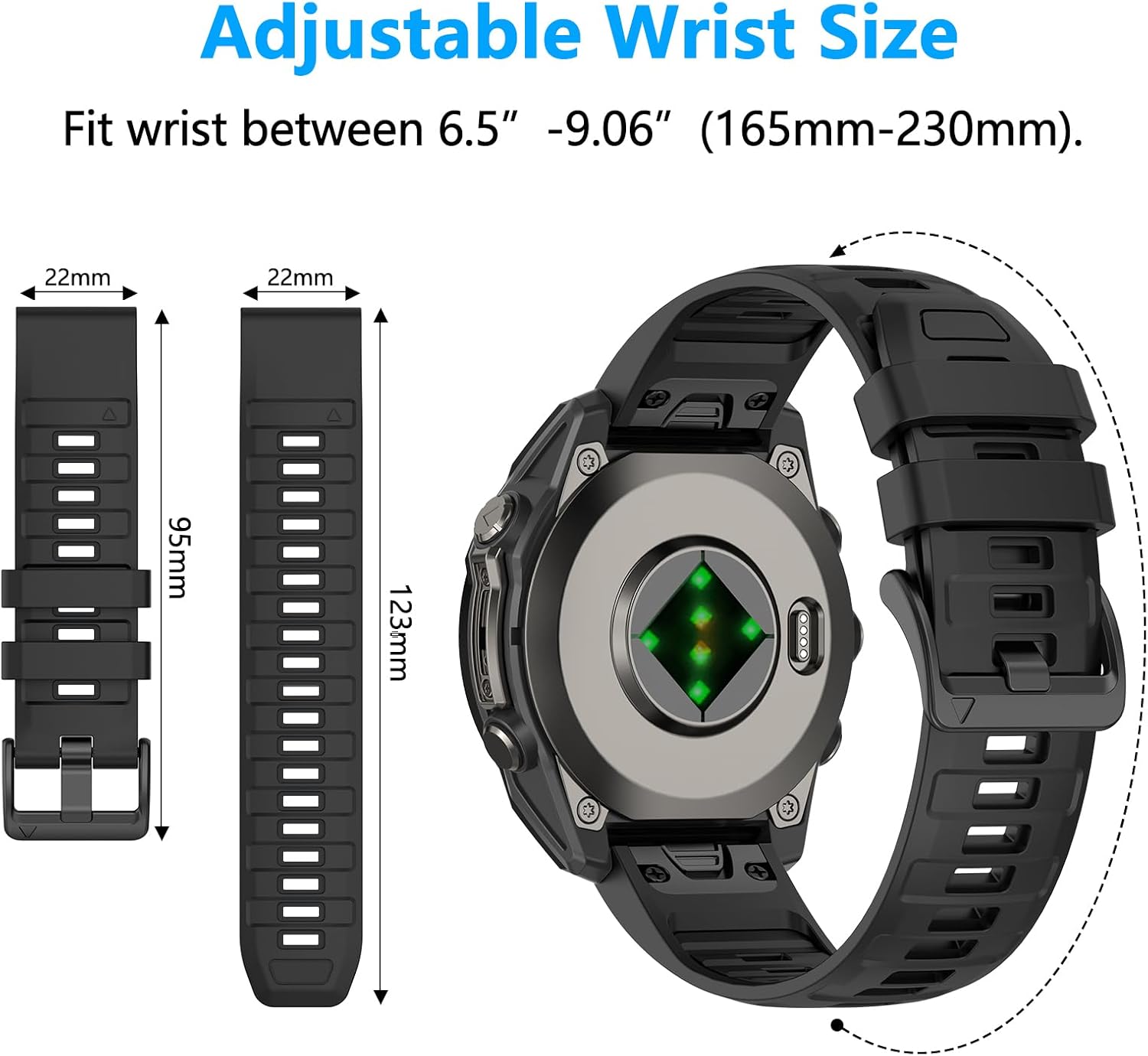 22mm Silicone Watchband Compatible with Garmin Tactix 8/Fenix 8 AMOLED 47mm/7 Pro/7/6 Pro/6/5 Plus/5, QuickFit Straps for Garmin Fenix E/Forerunner 965/955/945/Descent G2/G1 Solar - Image 3