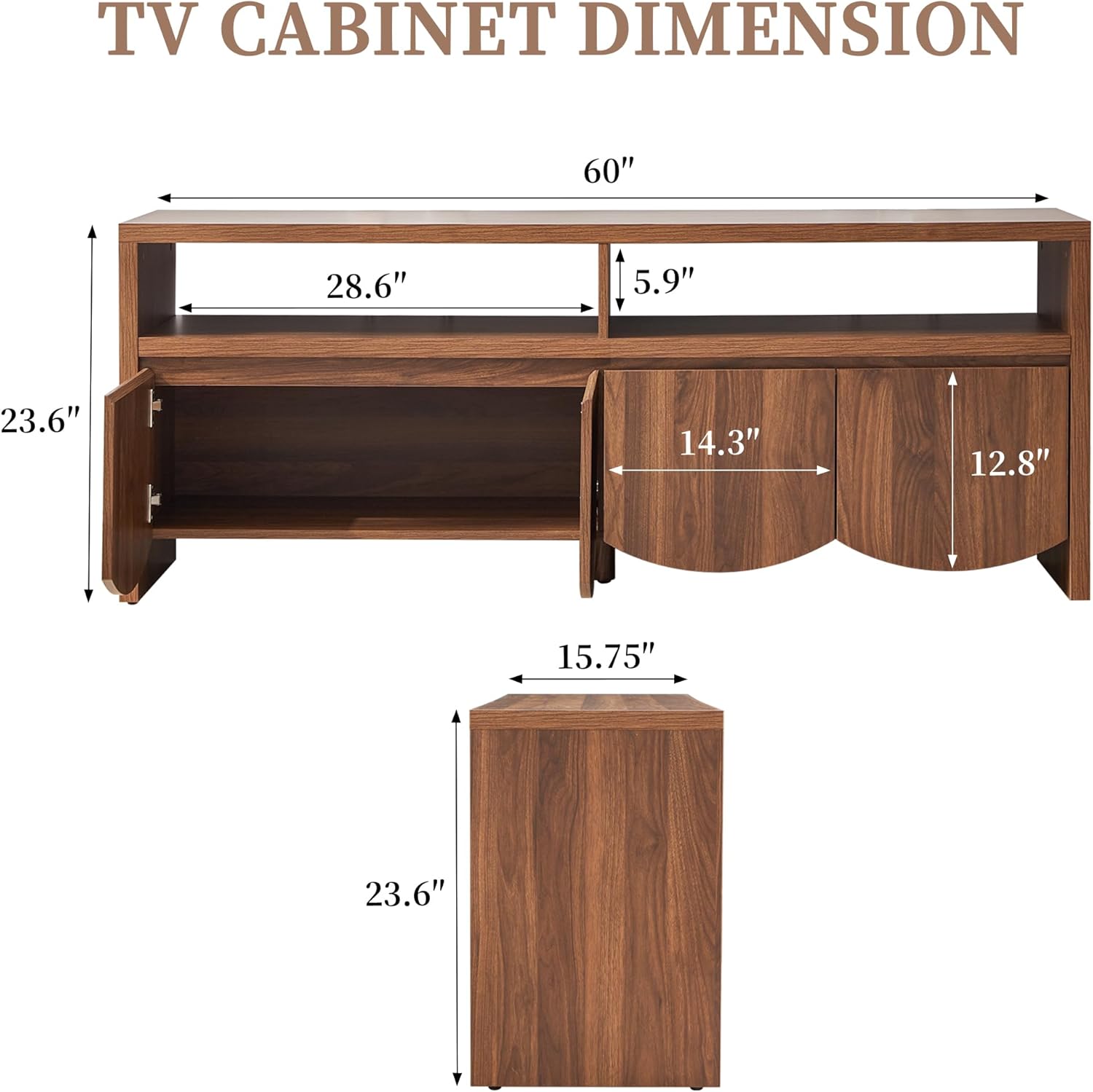 Farmhouse 60” TV Stand for Television Up to 70 Inch, Mid Century Tall Entertainment Center with 4 Storage Cabinets, Media Console with Open Shelves for Living Room, Bedroom