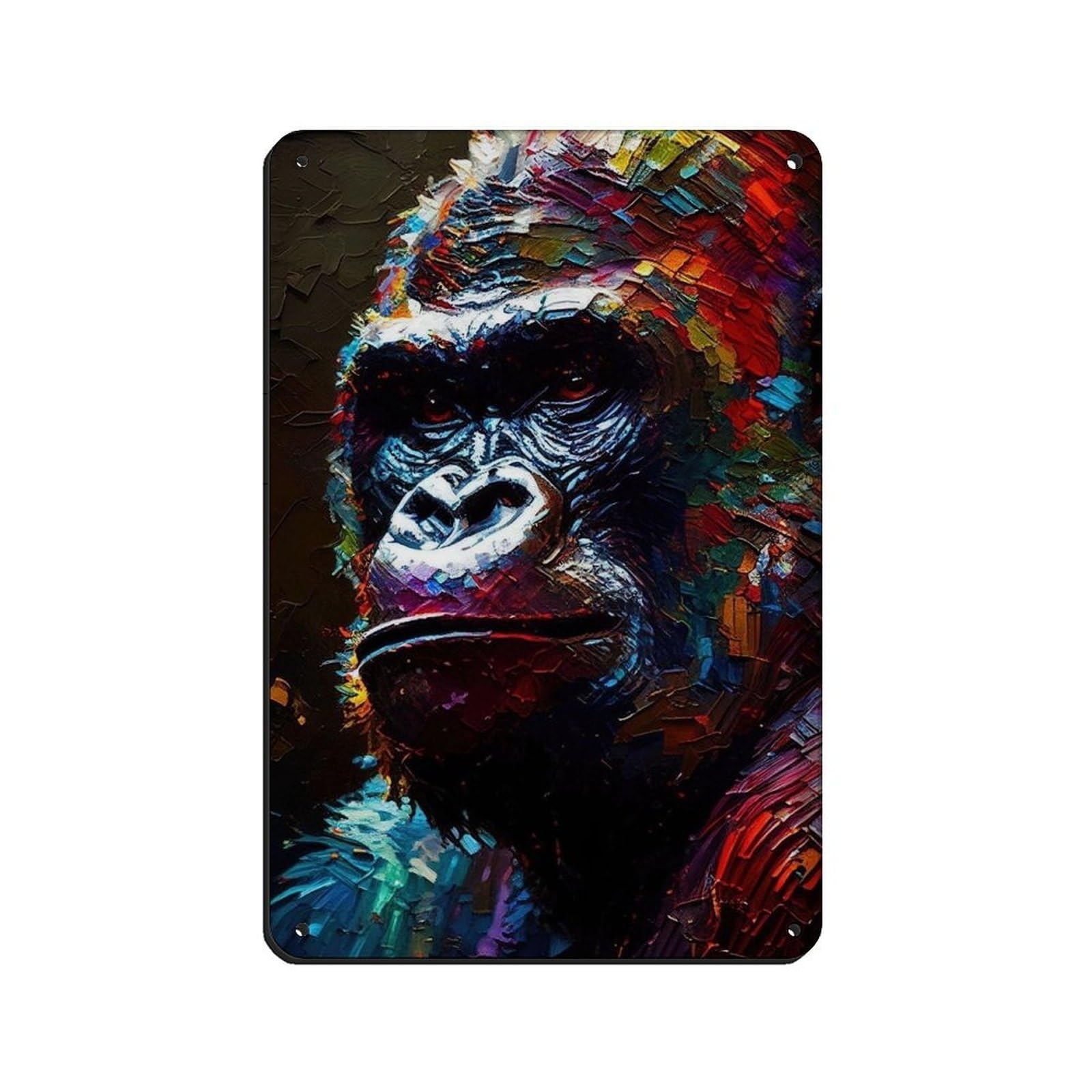 Gorilla Oil Painting Poster Tin Sign Vintage Metal Pub Club Cafe Bar Home Wall Art Decoration Poster Retro 8x12inch(20x30cm)
