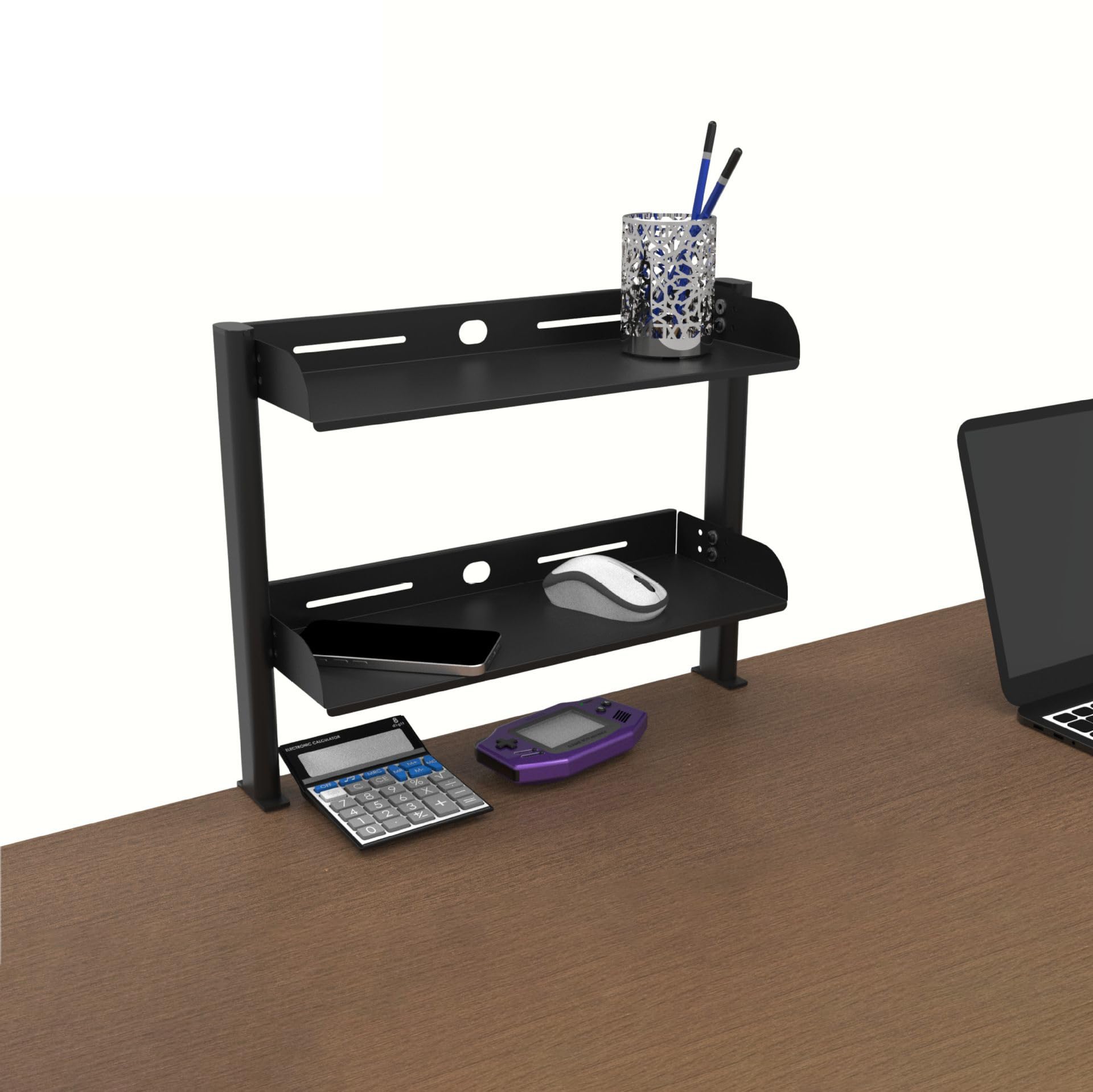 Klemm-Organizer-Regal für den Schreibtisch, 17,3 Zoll, 2-stufiges Regalsystem, Metallische Schreibtisch-Erweiterung für Büroaccessoires und Gaming-Geräte