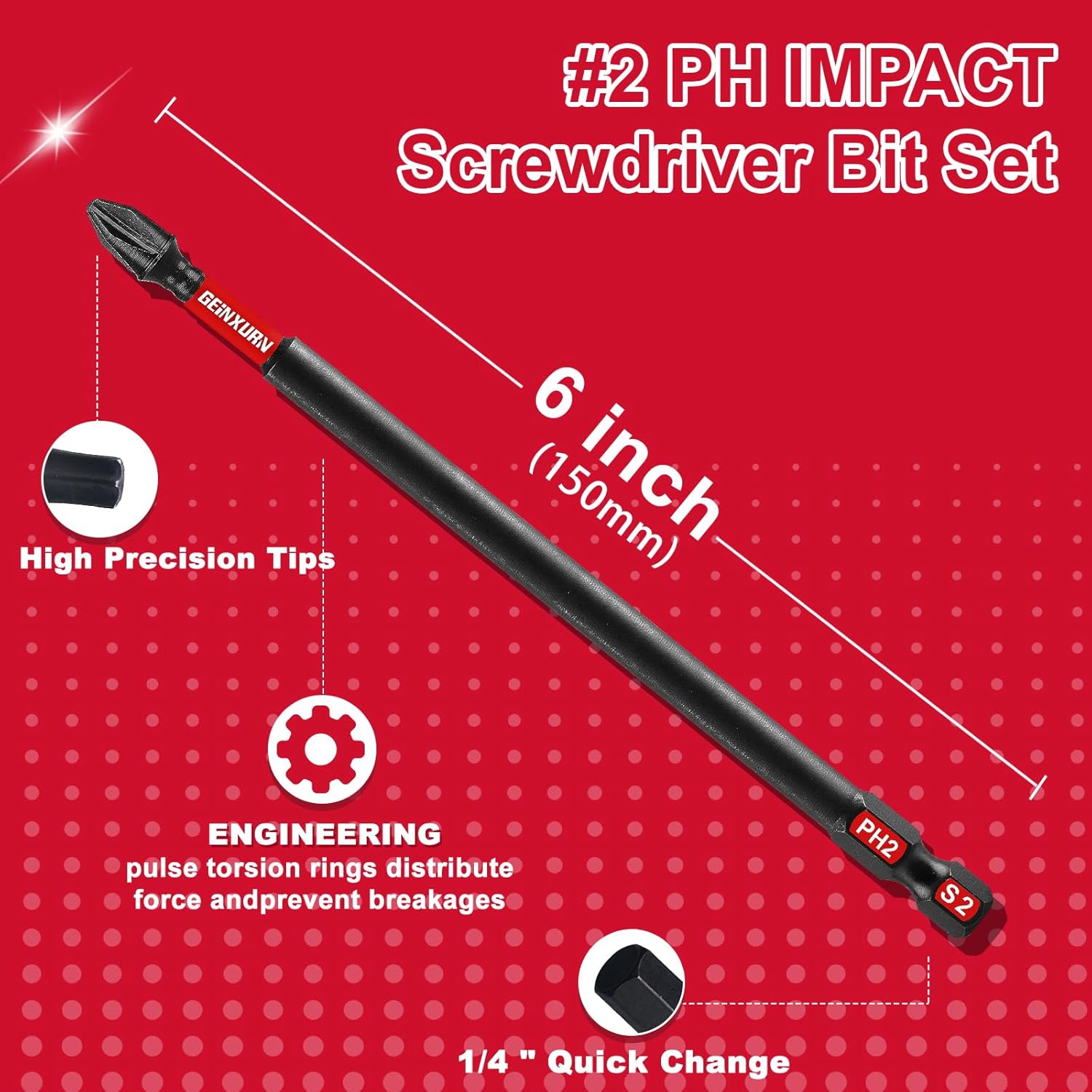 Geinxurn Impact Tough #2 Phillips 6 in. Insert Driver Bits,20Pack Bulk PH2 Screwdriver Bits Set