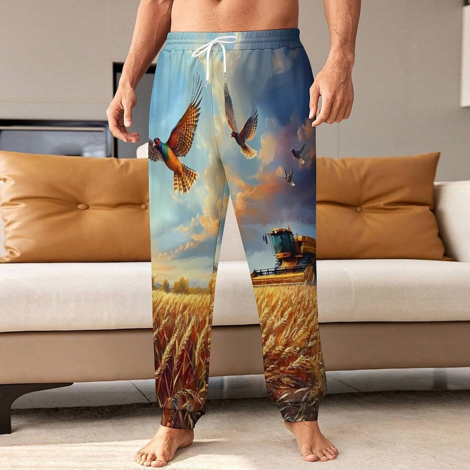 Pheasants Corn Field Harvesting Men's Pants Athletic Workout Sweatpants Jogger Casual Pant for Sports Home