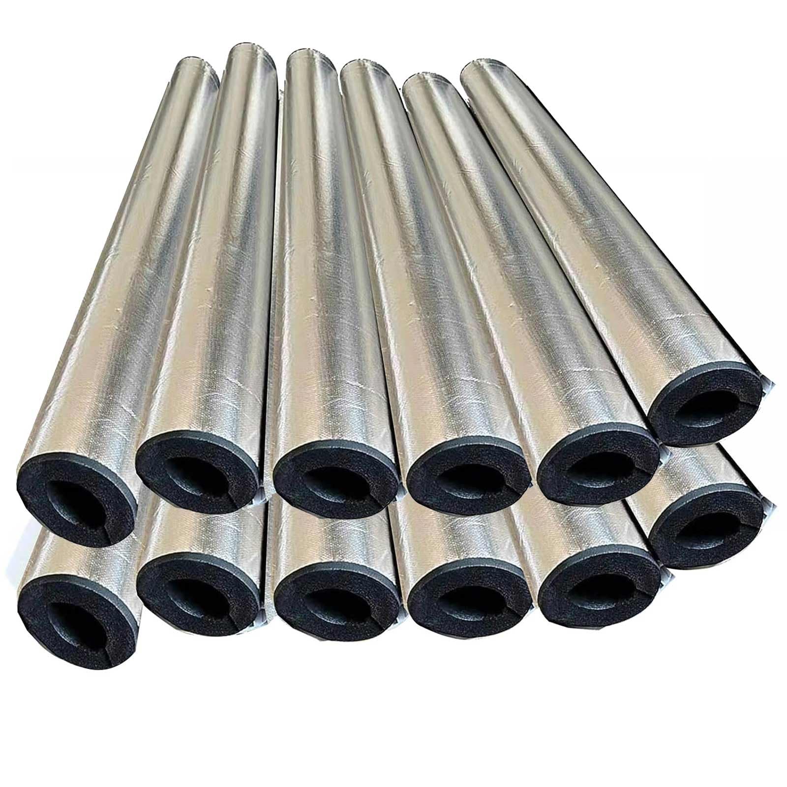 Isolation de Tuyau Antigel Tube D'isolation en Feuille D'aluminium ID 20 22 25 27 32 34 43 48 50 60 63 76 89 108 110 114.0 mm Tube en Mousse Flexible, 12 Paquets(60.0 mm(2-3/8"))