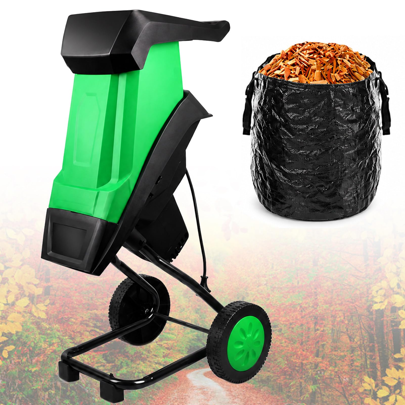 Broyeur de branches de jardin,broyeur de bois électrique 2400W avec sac de collecte de 50L,diamètre de coupe de 4cm (1,57 pouce), 4500 tr/min pour le compostage des branches et brindilles 20mCable