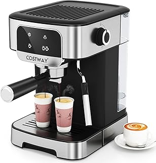 20 Bar Espresso Coffee Machine, 1200W Compact Coffee Maker with Milk Frother, Touch Screen & 1.8 L Removable Water Tank, Stainless Steel Espresso Maker for Cappuccino, Latte, Ground Coffee