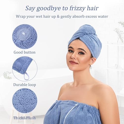 Miniatura 4 de H HomeZzz Toalla para mujer de talla grande (XXL-XXXXL) con toalla para el pelo, toalla de baño de microfibra, suave y cómoda, absorbe el agua,