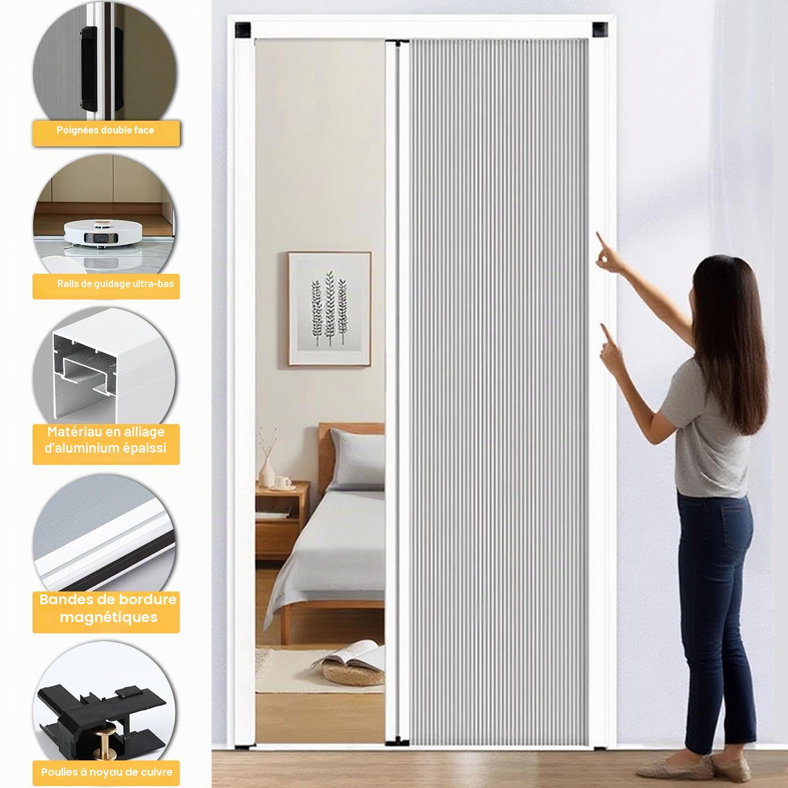 Porte Pliante accordéon de 200 cm de Hauteur, kit de Porte coulissante Invisible de 100, 90, 80, 70, 60 cm de Largeur, Portes intérieures sur Mesure(White-W×H:80×200cm)