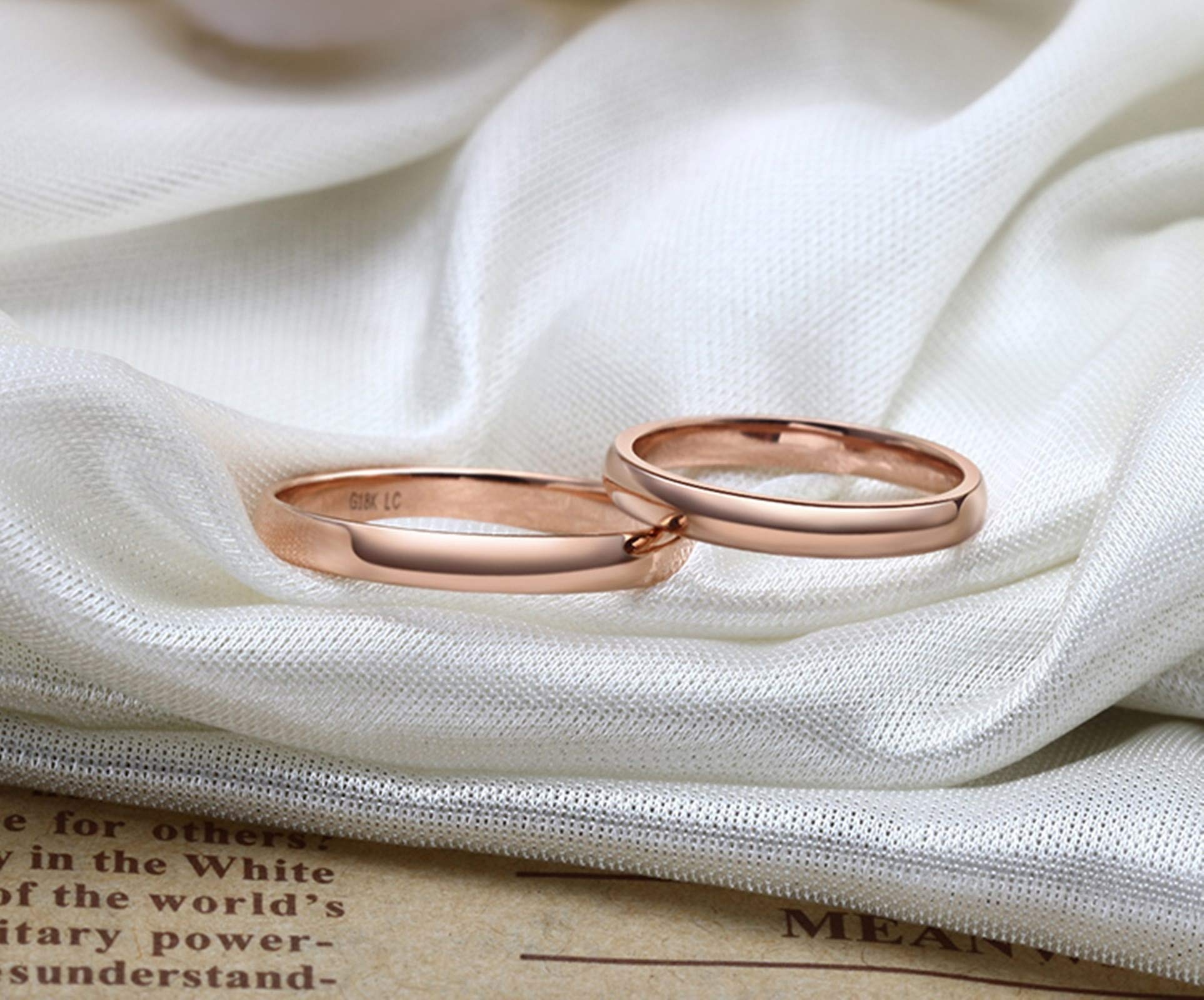 KnSam Bague Femme Fine 2.3MM Simple Classique Femme élégant, Or 18 Carats Élégance Cadeau Noël