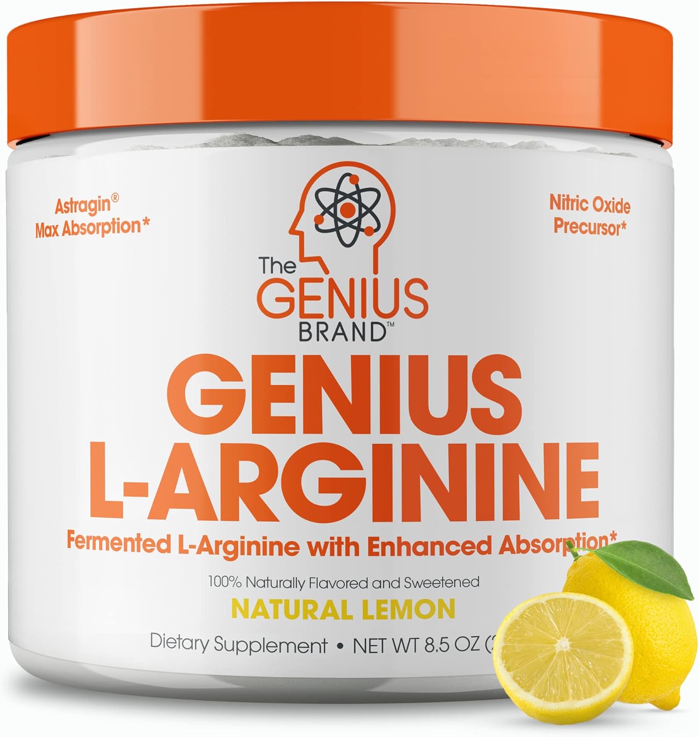 Genius L-Arginine Nitric Oxide Powder - Fermented L- Arginine Nutritional Supplements & Nitric Oxide Booster - Pre Workout, Natural Muscle Builder - 30 Servings, Lemon : Health & Household