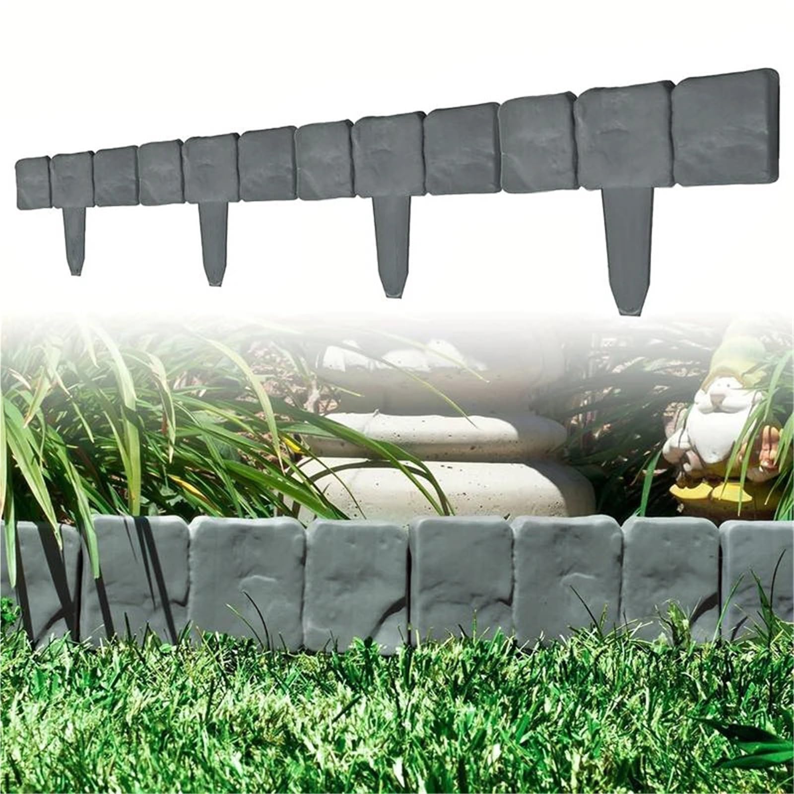 Bordura de Jardín de Plástico 10/20pcs Plastic Garden Edging Border, Fence Panels, Patio Outdoor Barrier Lawn Strip(Gray-20pcs)