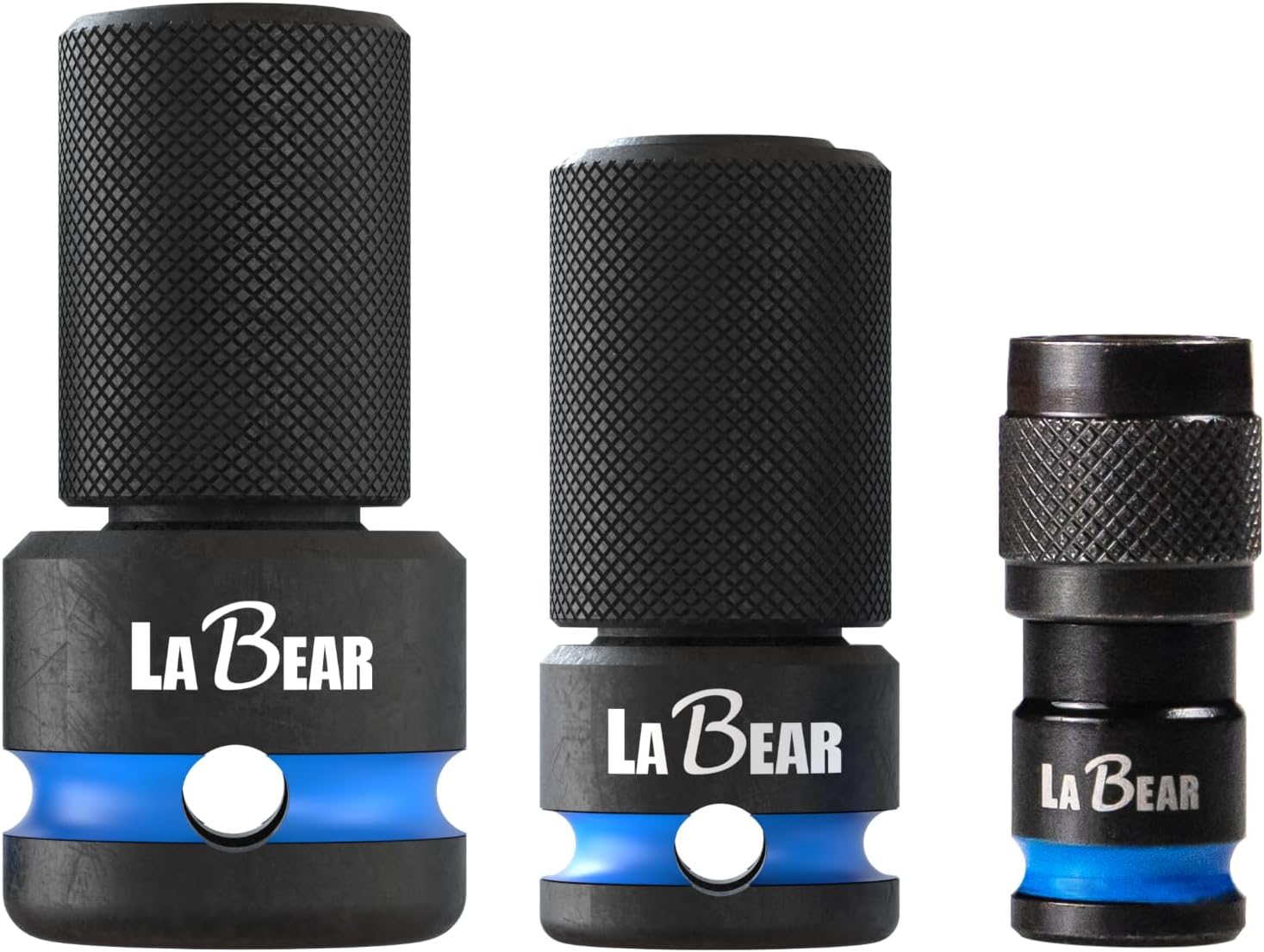 LaBear- Impact to 1/4 Hex Converter, 1/2 3/8 1/4-INCH Drive Female to 1/4-Inch Hex Adapter Set, Impact Wrench Adapters for Ratchet Wrench Drivers, Impact Bit Holders, Quick-Change Chuck, Cr-Mo Steel