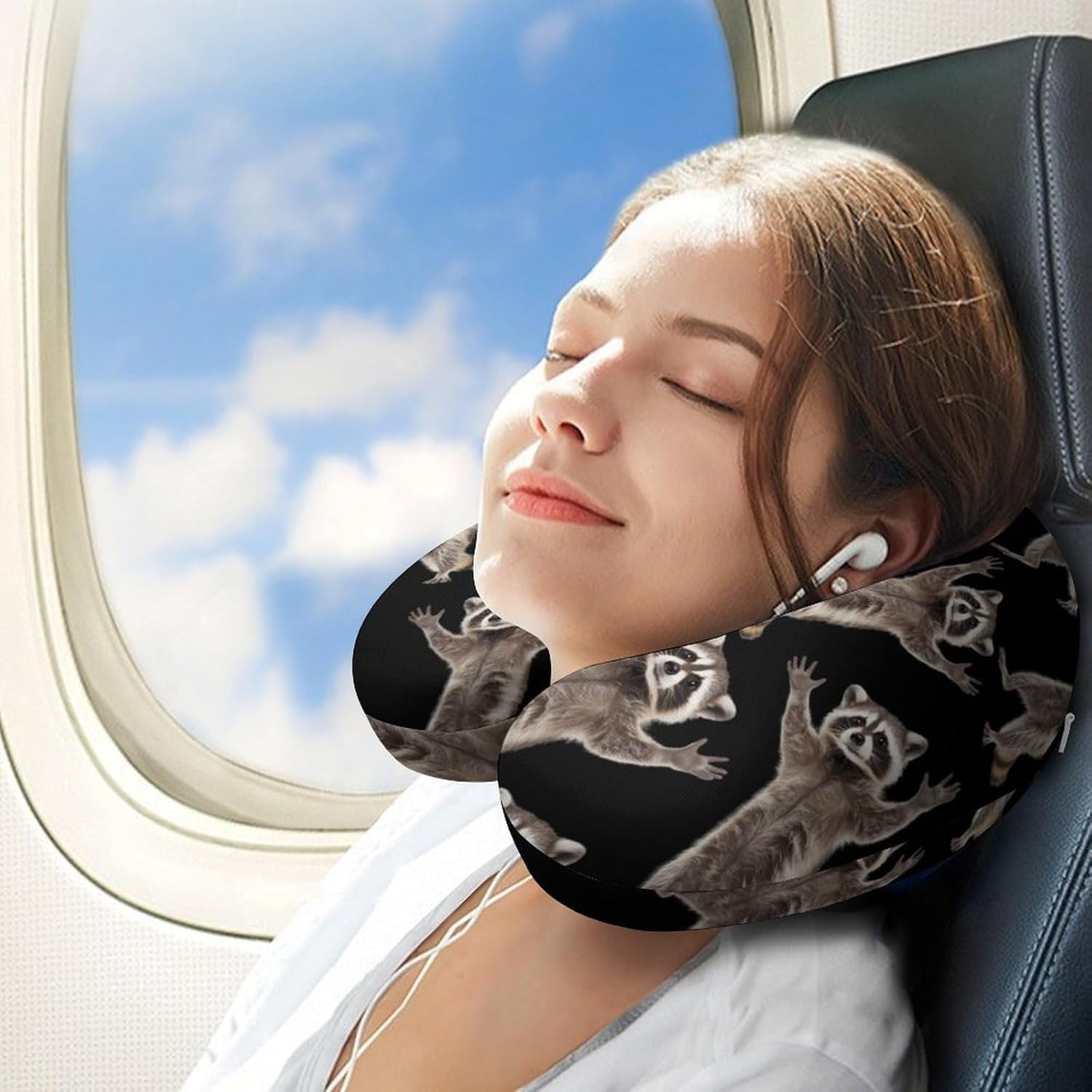 Cute Raccoon Memory Foam Pillows U Shaped Travel Neck Pillow