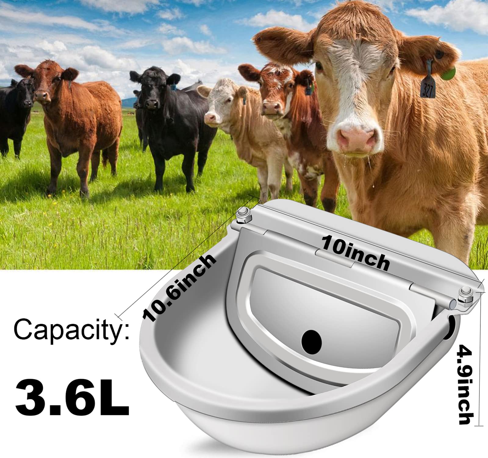 Abbeveratoio automatico per bestiame in acciaio inox 304 per cane, capra, maiale, abbeveratoio con 2 valvole galleggianti, tubo dell'acqua da 99 cm, connettore da 3/4"