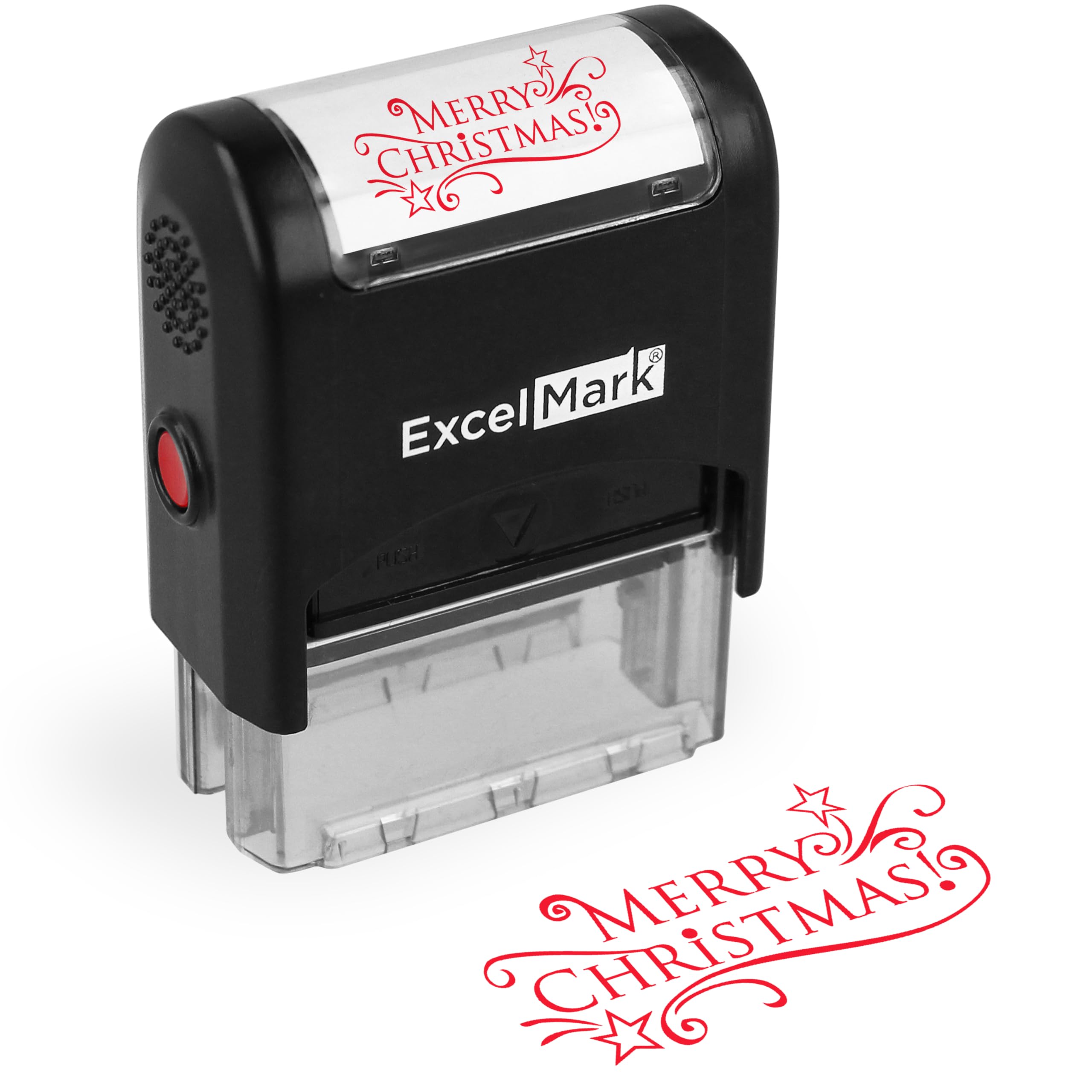 Tampon de Noël Merry Christmas ExcelMark encre rouge auto-encreur