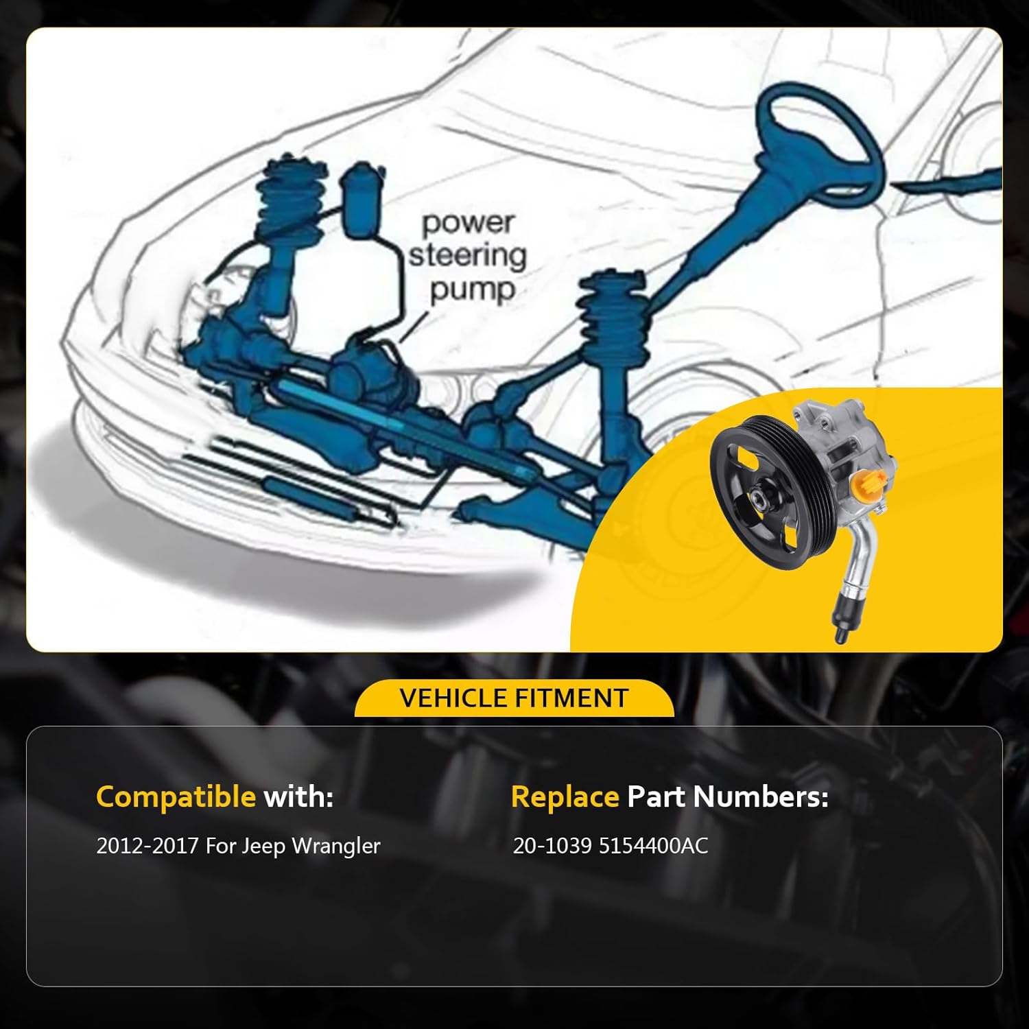 OCPTY Power Steering Pump Compatible with 2012-2017 For Jeep Wrangler 20-1039 5154400AC Power Assist Pump