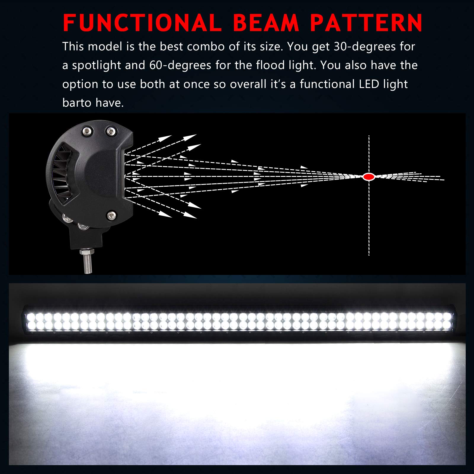 RIGIDON Barra de luz led, 44 Pulgadas 112cm 288W Faros Trabajo led 12V 24V