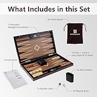 Vista 2 de Juego de backgammon de madera para adultos – Estuche clásico de juego de mesa de 19 pulgadas – Juego de backgammon plegable premium con piezas