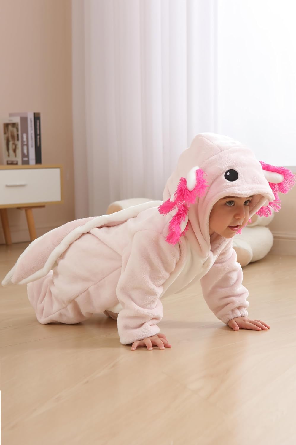 DarkCom Unisex Baby Axololtl Costume Animal Onesie Toddler Hooded Romper Halloween Kids' Christmas Pajamas