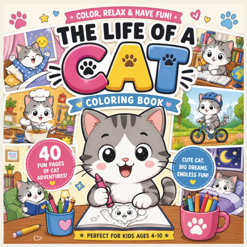 The Life of a Cat Coloring Book: Cute Cat Adventures for Kids Ages 4–10 | Fun and Easy Coloring Pages Featuring an Adorable Cat Doing Everyday Activities (Cute Little Lives™)